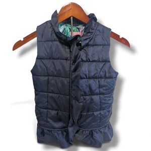 Lilly Pulitzer Puffer Vest Girls Large 8–10 Ruffle‎ Hem Quilted Navy Blue